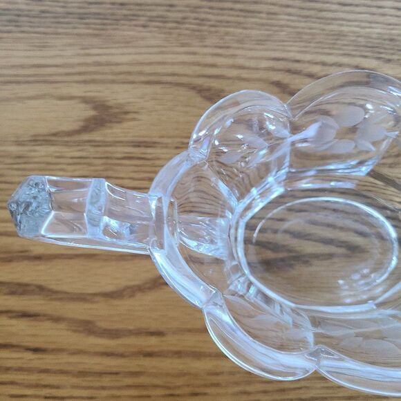 Vintage Art Deco Pressed Glass Sugar Bowl Circa 1920 With Etched Floral Details - Picture 7 of 15